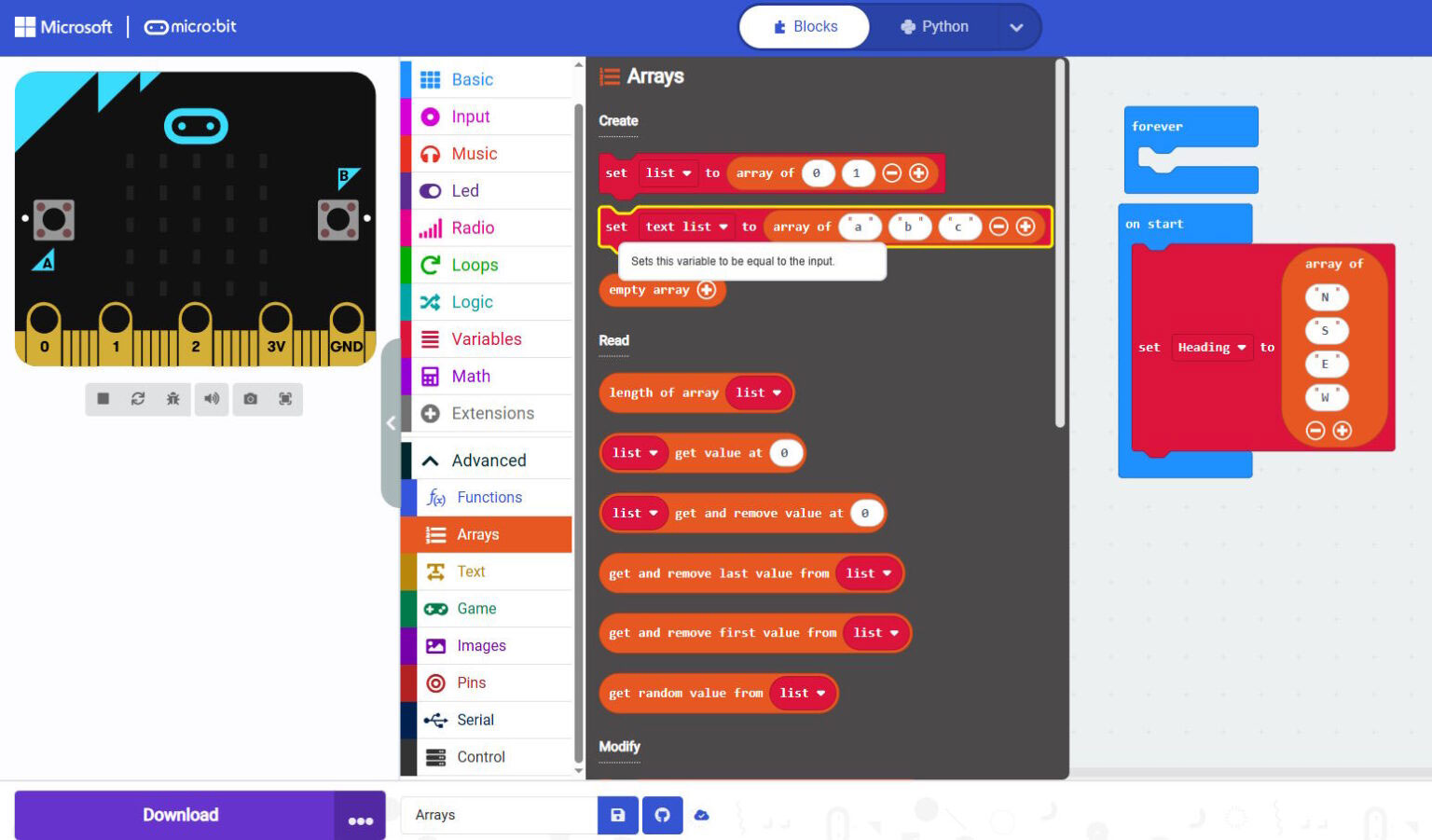 Image of Understanding Arrays in MakeCode for micro:bit for ages 11+