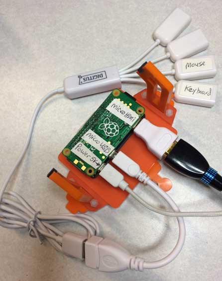 Micro USB adapter to connect to a standard USB hub for hooking up a mouse and keyboard