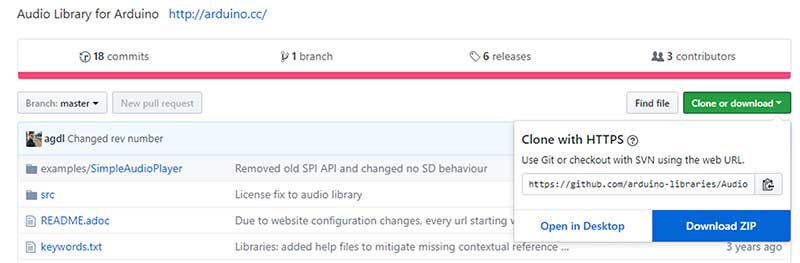 Image of GitHub Download for the Arduino Sound library