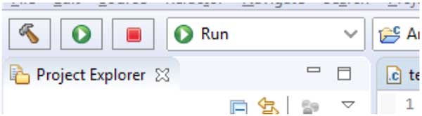 Now the code needs to be built. This is done by clicking the build icon (the hammer). Once built, click the run tool (the green circle with the white arrow).