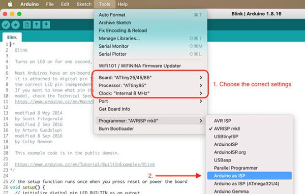 How to Flash the Arduino Bootloader to an ATTiny85 IC