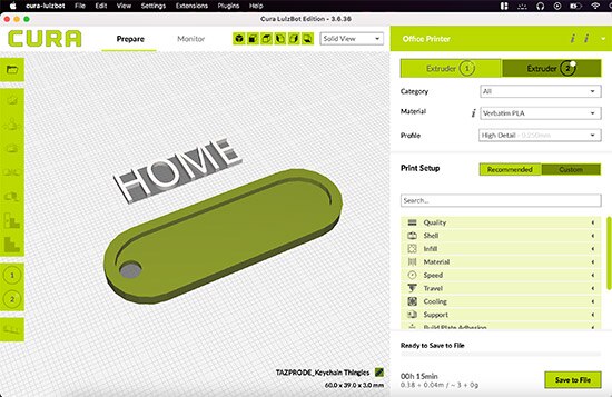 How to Print Dual Colors Using a Dual-Extruder Lulzbot 3D Printer & Cura