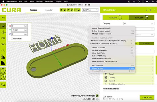 How to Print Dual Colors Using a Dual-Extruder Lulzbot 3D Printer & Cura
