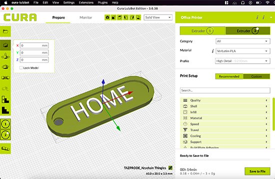 How to Print Dual Colors Using a Dual-Extruder Lulzbot 3D Printer & Cura