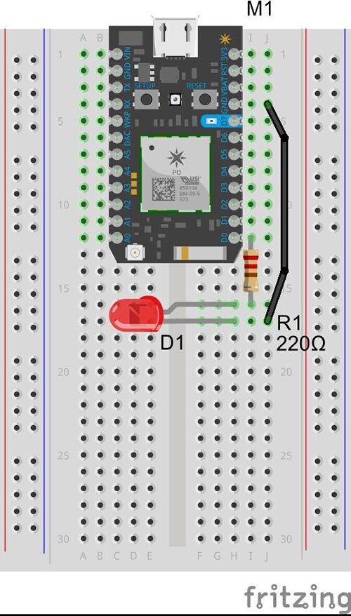 Image of Connecting an LED to the Photon