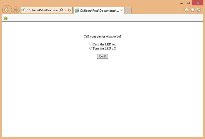 Webpage interface to turn an LED on or off