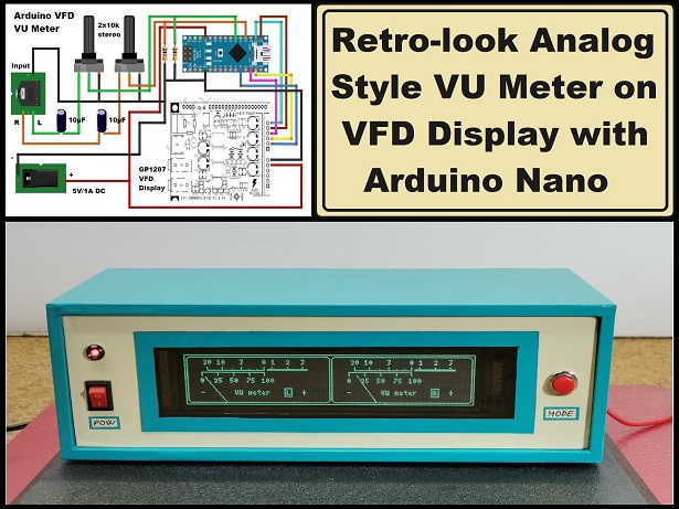 Retro look Analog style VU meter on VFD display with Arduino Nano